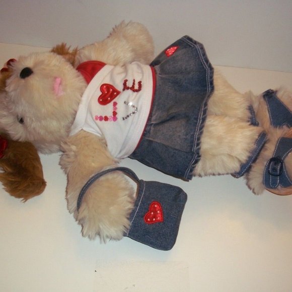 17" VINTAGE BUILD A BEAR WHITE BEIGE BROWN SHAGGY DOG W/ Valentines Day Clothes - Picture 2 of 2